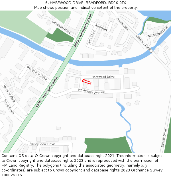 6, HAREWOOD DRIVE, BRADFORD, BD10 0TX: Location map and indicative extent of plot
