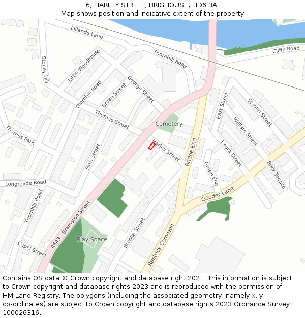 6, HARLEY STREET, BRIGHOUSE, HD6 3AF: Location map and indicative extent of plot