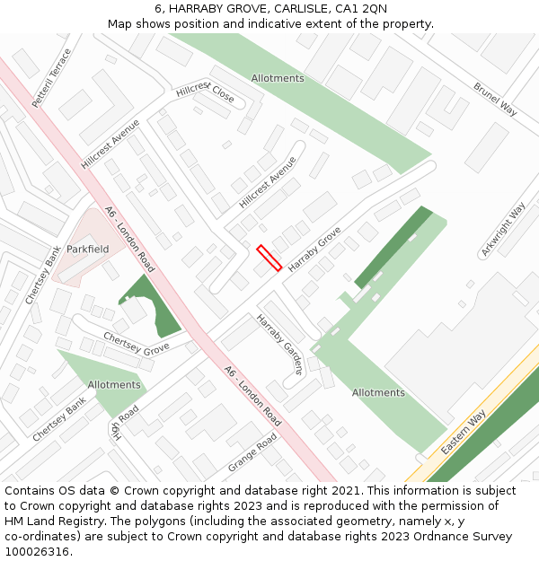 6, HARRABY GROVE, CARLISLE, CA1 2QN: Location map and indicative extent of plot