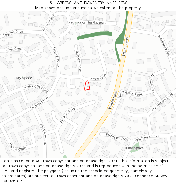 6, HARROW LANE, DAVENTRY, NN11 0GW: Location map and indicative extent of plot