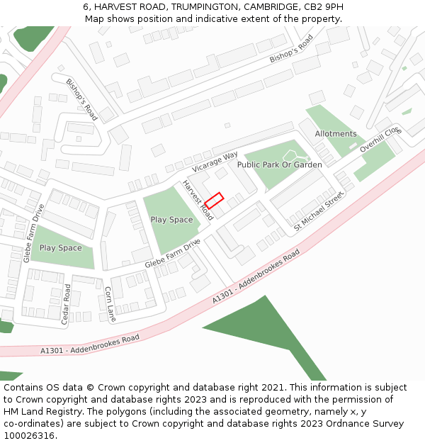 6, HARVEST ROAD, TRUMPINGTON, CAMBRIDGE, CB2 9PH: Location map and indicative extent of plot