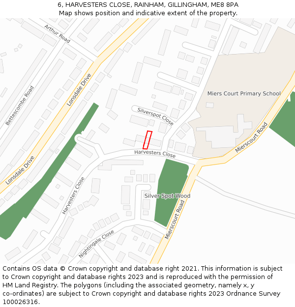 6, HARVESTERS CLOSE, RAINHAM, GILLINGHAM, ME8 8PA: Location map and indicative extent of plot