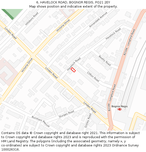 6, HAVELOCK ROAD, BOGNOR REGIS, PO21 2EY: Location map and indicative extent of plot