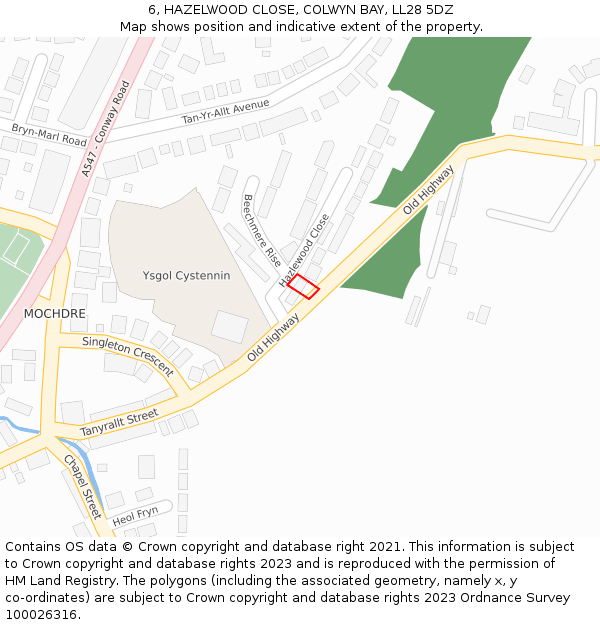 6, HAZELWOOD CLOSE, COLWYN BAY, LL28 5DZ: Location map and indicative extent of plot