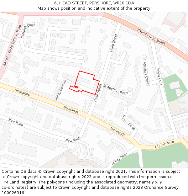 6, HEAD STREET, PERSHORE, WR10 1DA: Location map and indicative extent of plot