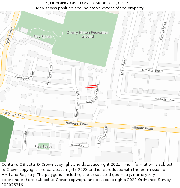 6, HEADINGTON CLOSE, CAMBRIDGE, CB1 9GD: Location map and indicative extent of plot