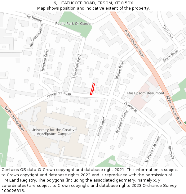 6, HEATHCOTE ROAD, EPSOM, KT18 5DX: Location map and indicative extent of plot