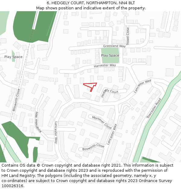 6, HEDGELY COURT, NORTHAMPTON, NN4 8LT: Location map and indicative extent of plot