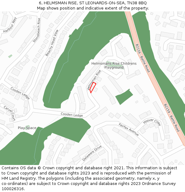 6, HELMSMAN RISE, ST LEONARDS-ON-SEA, TN38 8BQ: Location map and indicative extent of plot