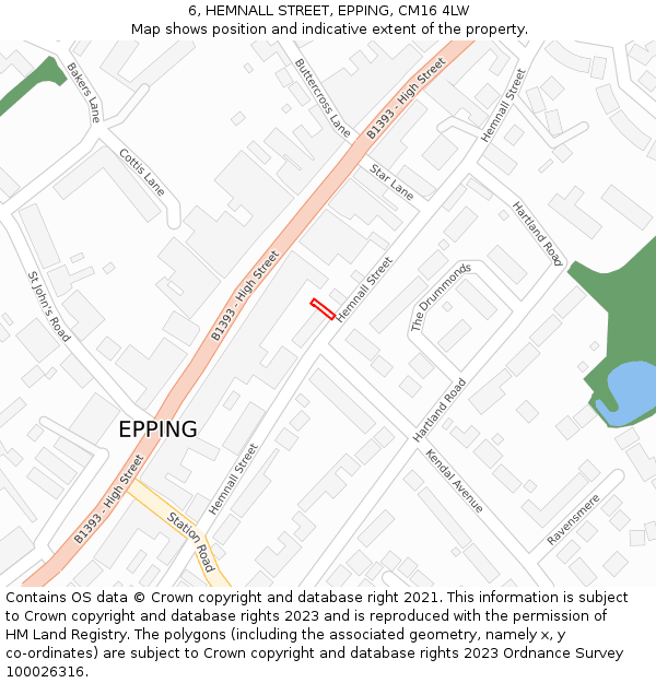 6, HEMNALL STREET, EPPING, CM16 4LW: Location map and indicative extent of plot