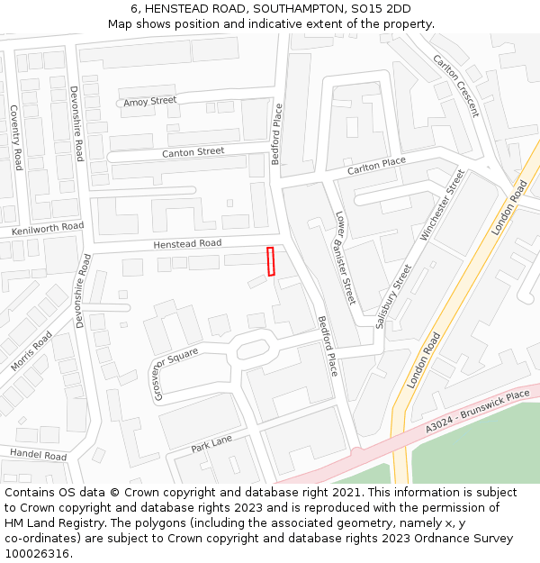 6, HENSTEAD ROAD, SOUTHAMPTON, SO15 2DD: Location map and indicative extent of plot