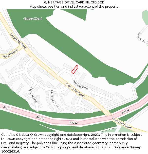 6, HERITAGE DRIVE, CARDIFF, CF5 5QD: Location map and indicative extent of plot