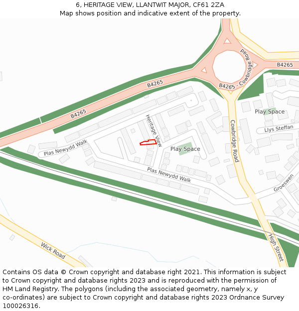 6, HERITAGE VIEW, LLANTWIT MAJOR, CF61 2ZA: Location map and indicative extent of plot