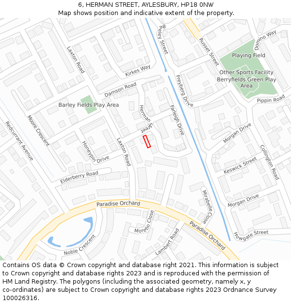 6, HERMAN STREET, AYLESBURY, HP18 0NW: Location map and indicative extent of plot