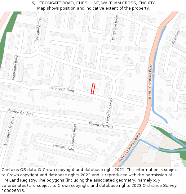 6, HERONGATE ROAD, CHESHUNT, WALTHAM CROSS, EN8 0TY: Location map and indicative extent of plot