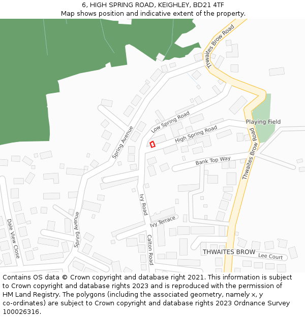 6, HIGH SPRING ROAD, KEIGHLEY, BD21 4TF: Location map and indicative extent of plot