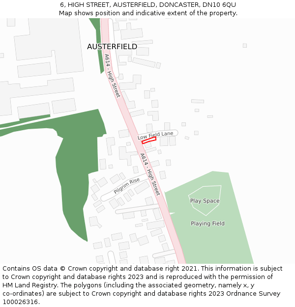6, HIGH STREET, AUSTERFIELD, DONCASTER, DN10 6QU: Location map and indicative extent of plot