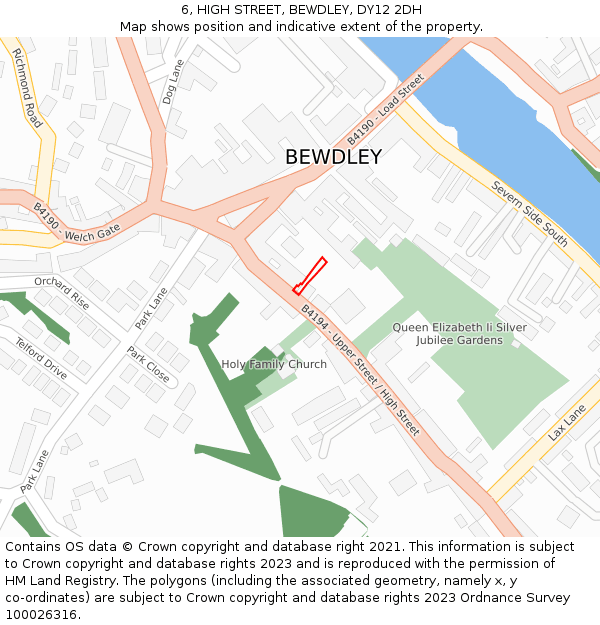 6, HIGH STREET, BEWDLEY, DY12 2DH: Location map and indicative extent of plot