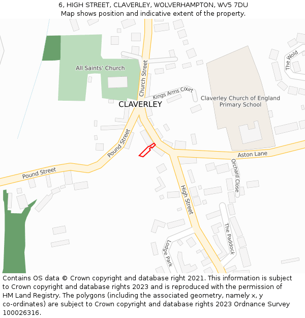 6, HIGH STREET, CLAVERLEY, WOLVERHAMPTON, WV5 7DU: Location map and indicative extent of plot