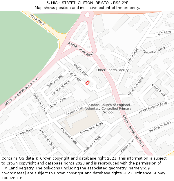 6, HIGH STREET, CLIFTON, BRISTOL, BS8 2YF: Location map and indicative extent of plot