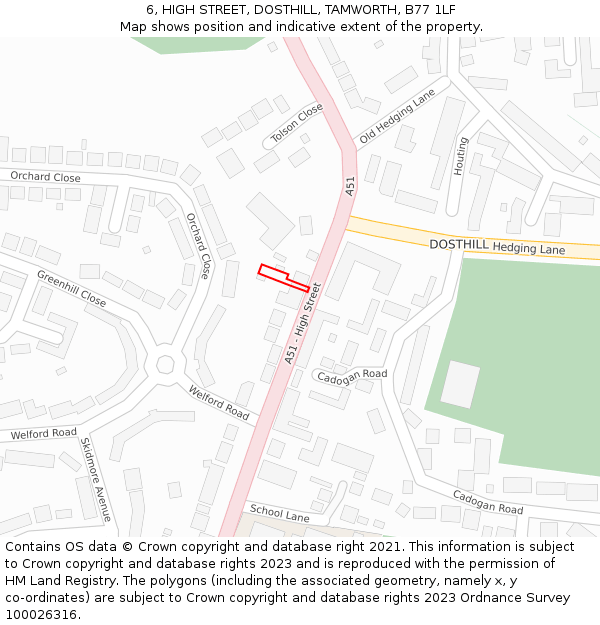 6, HIGH STREET, DOSTHILL, TAMWORTH, B77 1LF: Location map and indicative extent of plot