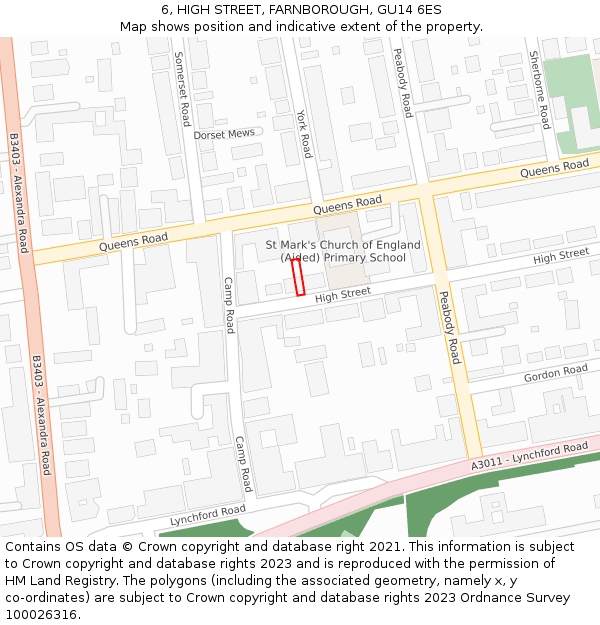 6, HIGH STREET, FARNBOROUGH, GU14 6ES: Location map and indicative extent of plot