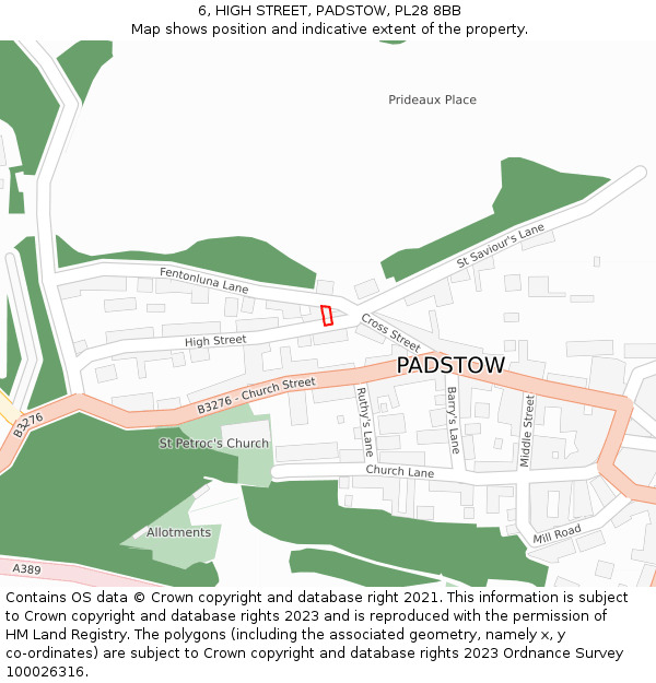 6, HIGH STREET, PADSTOW, PL28 8BB: Location map and indicative extent of plot