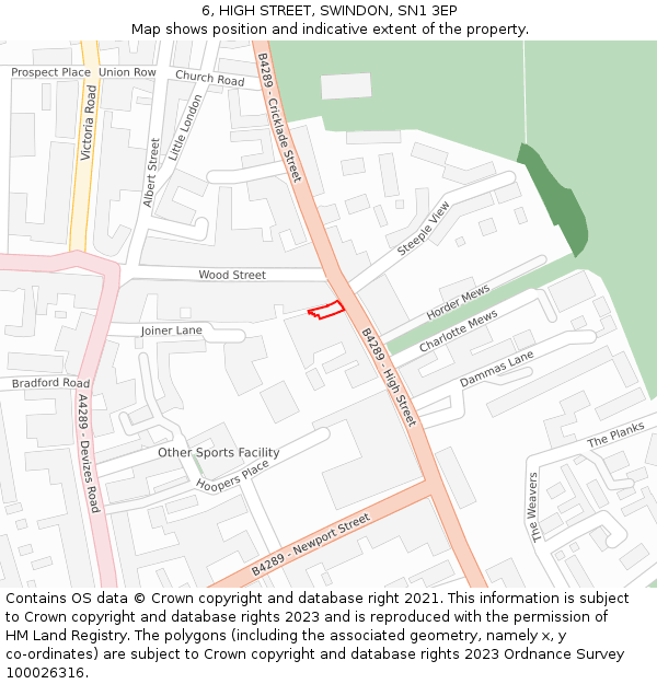 6, HIGH STREET, SWINDON, SN1 3EP: Location map and indicative extent of plot