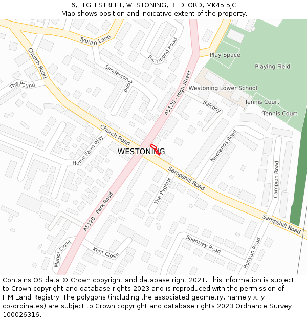 6, HIGH STREET, WESTONING, BEDFORD, MK45 5JG: Location map and indicative extent of plot