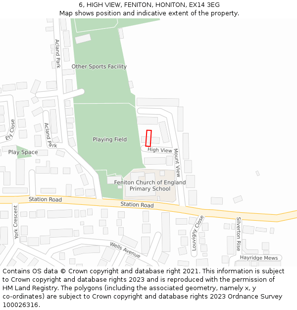 6, HIGH VIEW, FENITON, HONITON, EX14 3EG: Location map and indicative extent of plot