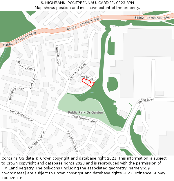 6, HIGHBANK, PONTPRENNAU, CARDIFF, CF23 8PN: Location map and indicative extent of plot