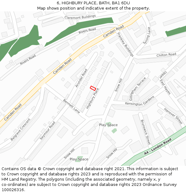 6, HIGHBURY PLACE, BATH, BA1 6DU: Location map and indicative extent of plot