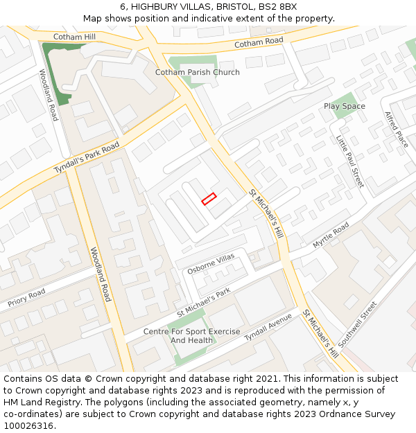 6, HIGHBURY VILLAS, BRISTOL, BS2 8BX: Location map and indicative extent of plot