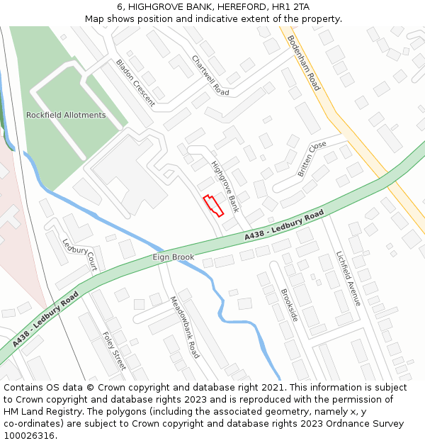 6, HIGHGROVE BANK, HEREFORD, HR1 2TA: Location map and indicative extent of plot