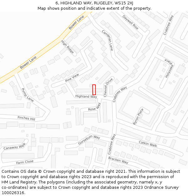 6, HIGHLAND WAY, RUGELEY, WS15 2XJ: Location map and indicative extent of plot
