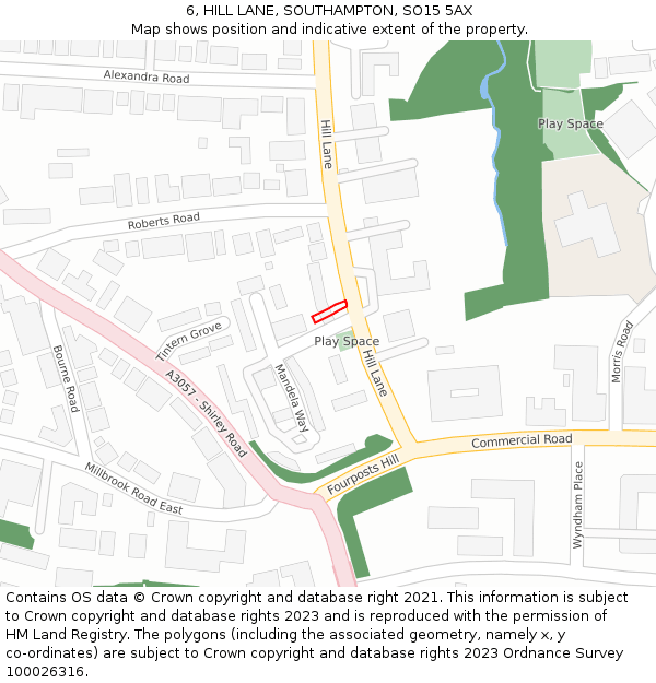 6, HILL LANE, SOUTHAMPTON, SO15 5AX: Location map and indicative extent of plot