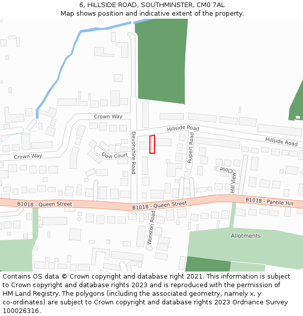 6, HILLSIDE ROAD, SOUTHMINSTER, CM0 7AL: Location map and indicative extent of plot
