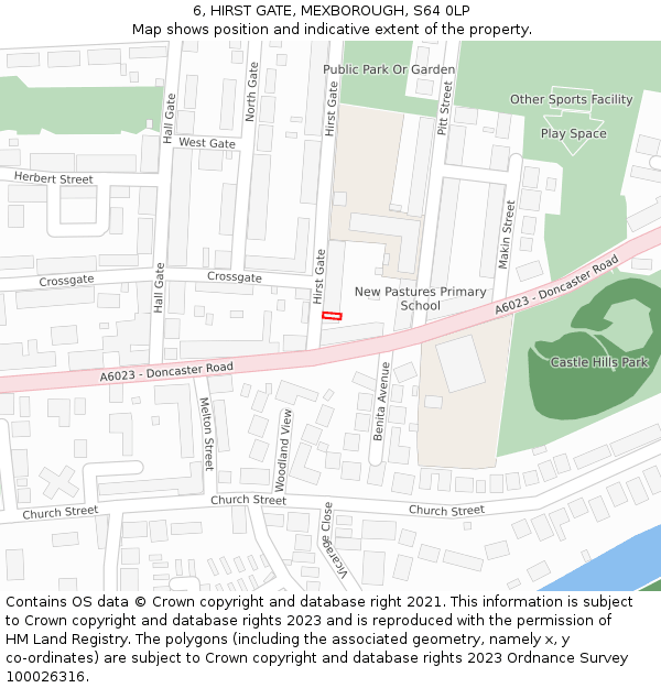6, HIRST GATE, MEXBOROUGH, S64 0LP: Location map and indicative extent of plot