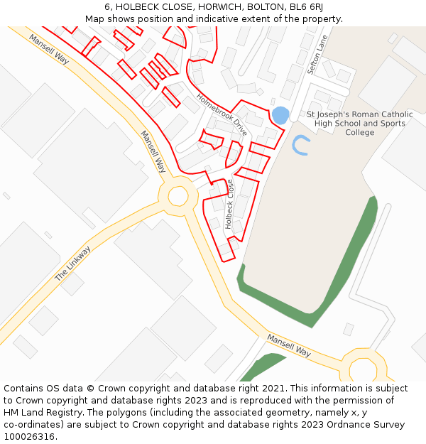 6, HOLBECK CLOSE, HORWICH, BOLTON, BL6 6RJ: Location map and indicative extent of plot