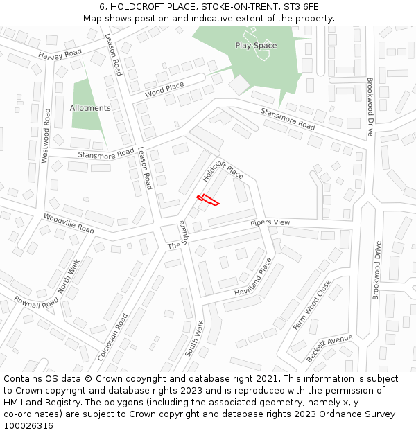 6, HOLDCROFT PLACE, STOKE-ON-TRENT, ST3 6FE: Location map and indicative extent of plot