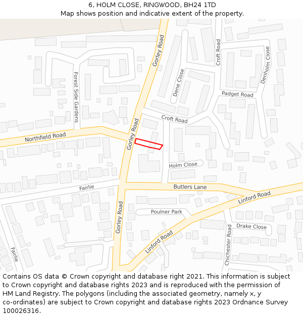 6, HOLM CLOSE, RINGWOOD, BH24 1TD: Location map and indicative extent of plot
