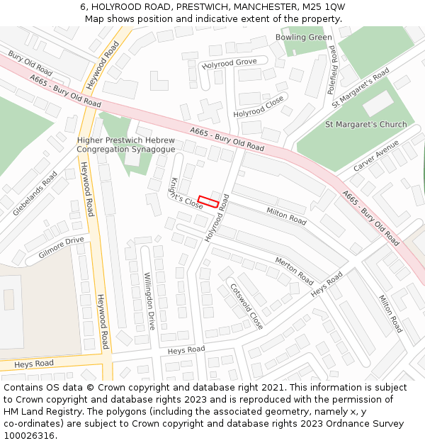 6, HOLYROOD ROAD, PRESTWICH, MANCHESTER, M25 1QW: Location map and indicative extent of plot