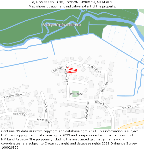 6, HOMEBRED LANE, LODDON, NORWICH, NR14 6UY: Location map and indicative extent of plot