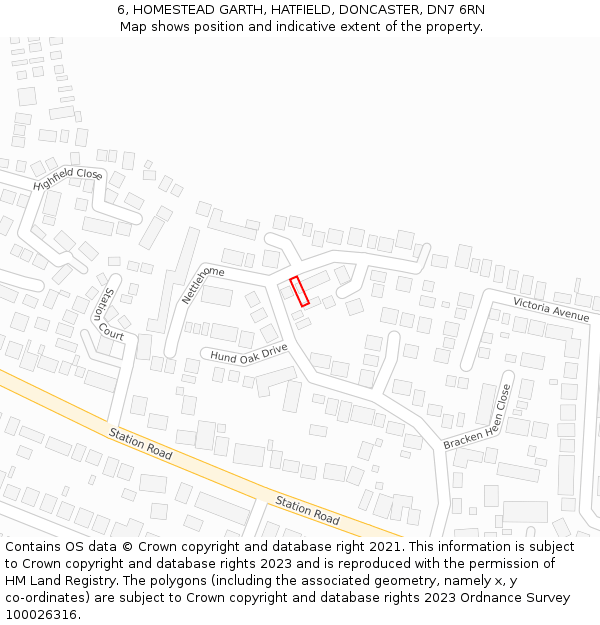 6, HOMESTEAD GARTH, HATFIELD, DONCASTER, DN7 6RN: Location map and indicative extent of plot