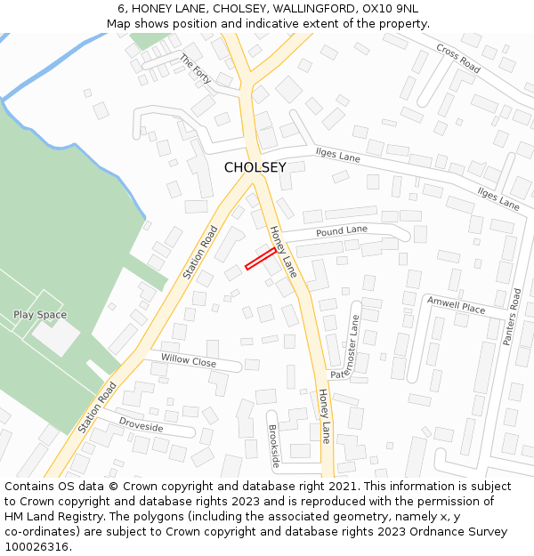 6, HONEY LANE, CHOLSEY, WALLINGFORD, OX10 9NL: Location map and indicative extent of plot