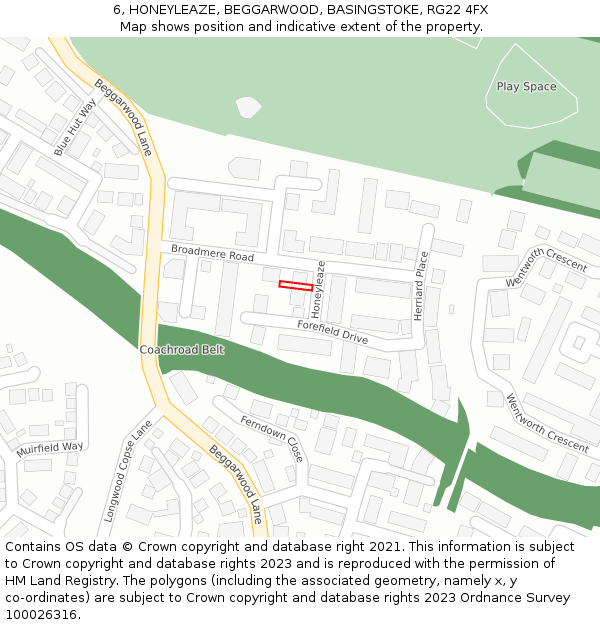 6, HONEYLEAZE, BEGGARWOOD, BASINGSTOKE, RG22 4FX: Location map and indicative extent of plot