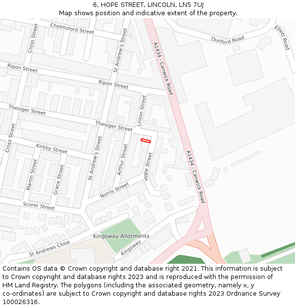 6, HOPE STREET, LINCOLN, LN5 7UJ: Location map and indicative extent of plot