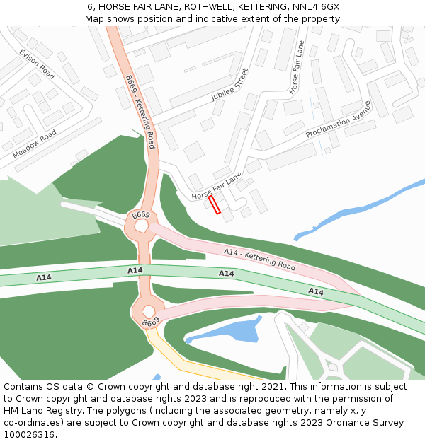 6, HORSE FAIR LANE, ROTHWELL, KETTERING, NN14 6GX: Location map and indicative extent of plot