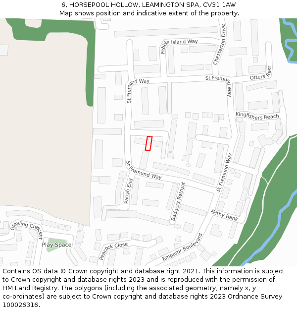 6, HORSEPOOL HOLLOW, LEAMINGTON SPA, CV31 1AW: Location map and indicative extent of plot