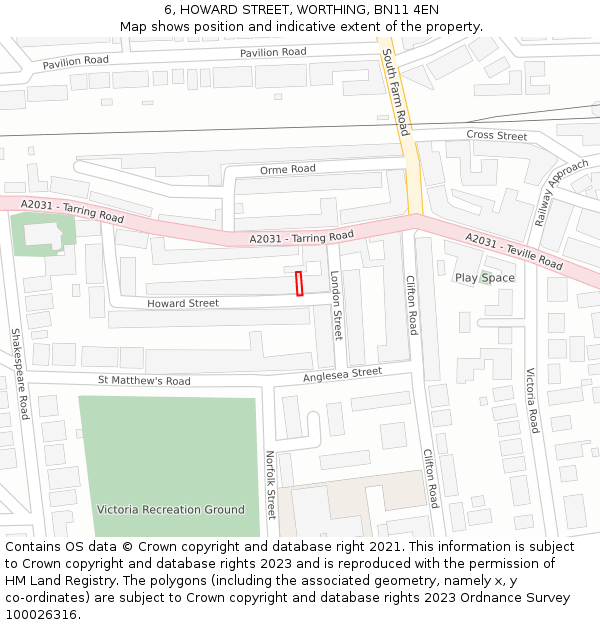 6, HOWARD STREET, WORTHING, BN11 4EN: Location map and indicative extent of plot